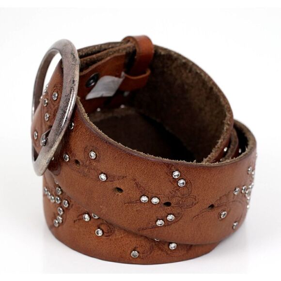 Hollister BROWN GENUINE LEATHER 1 7/8"Wd STUDDED CASUAL WOMEN'S BELT Sz M(B79 - Picture 7 of 12
